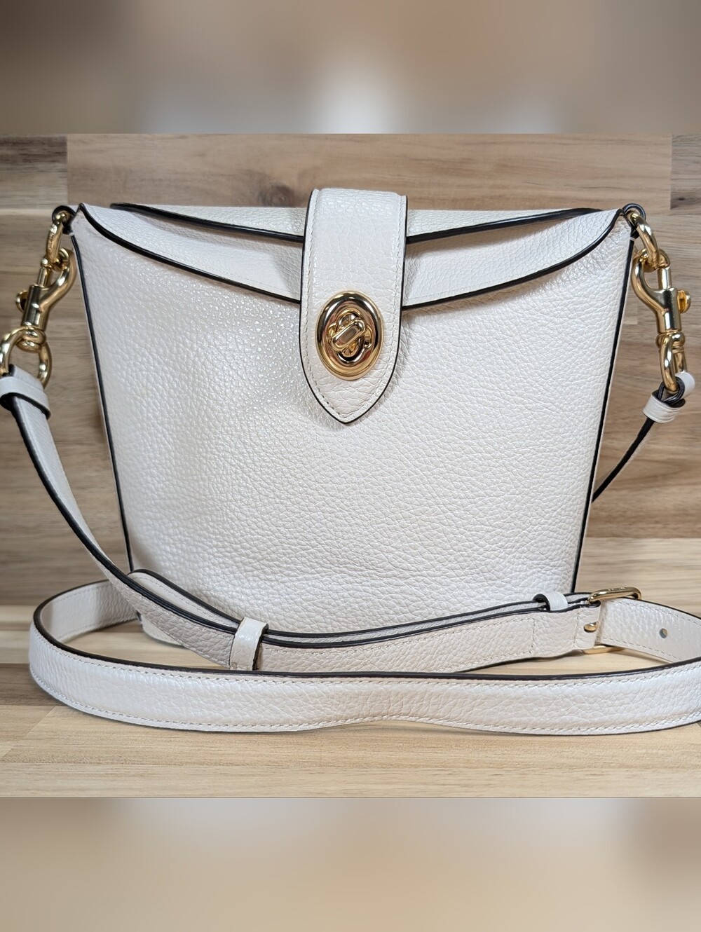 COACH Willow Bucket Bag Chalk White Pebbled Leather Crossbody C3814